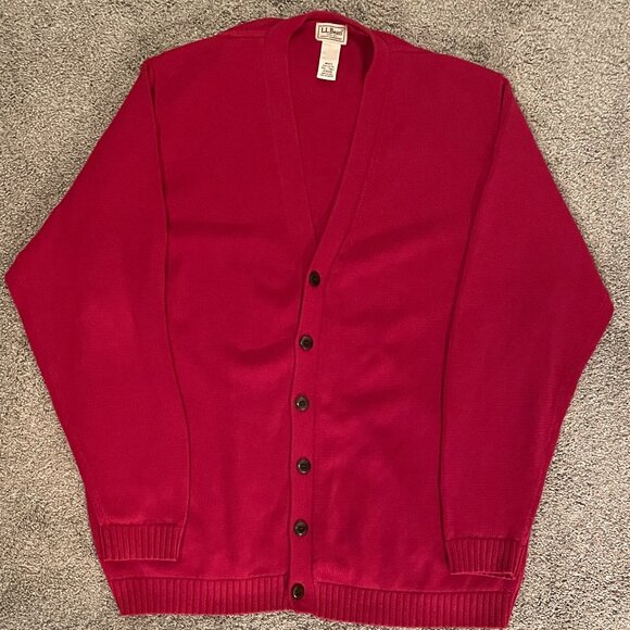 Men's XXL-Tall, "LLBean" Red Cotton Cardigan Sweater - Picture 1 of 6